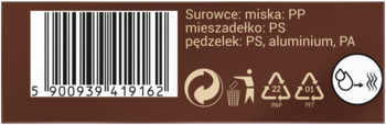 Tył brązowego opakowania zestawu Ewa Schmitt BROW READY TO GO, kod kreskowy, składniki i symbole recyklingu.