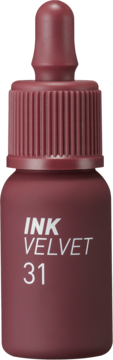Peripera Ink Velvet Lip Tint Wine Nude w bordowej butelce z kroplomierzem, z przodu napis INK VELVET 31.