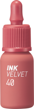 Różowy tint do ust Peripera Ink The Velvet Lip Tint, odcień 40, w matowej butelce z zakraplaczem, widok z przodu.