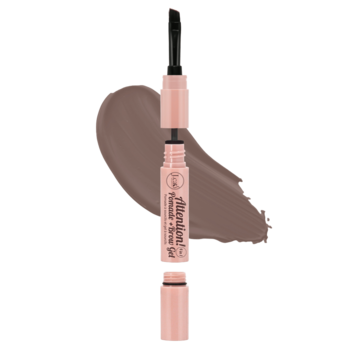 J.Cat Beauty Attention! Pomada i żel do brwi Soft Brown, dwustronny aplikator z brązową smugą produktu.
