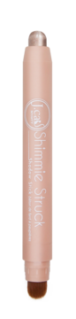 Pionowo stojący, beżowy cień w sztyfcie J.Cat Beauty Shimmie Struck z brązowym aplikatorem gąbkowym.
