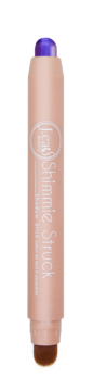 Kremowy cień w sztyfcie J.Cat Beauty Shimmie Struck Amethyst Crown, z fioletową końcówką i pędzelkiem.