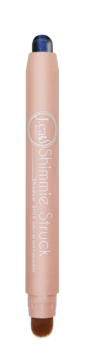 J.Cat Beauty Shimmie Struck Shadow Stick Breezy Haze, jasnoróżowy sztyft z niebieskim cieniem i pędzelkiem.