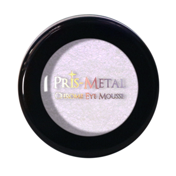 J.Cat Beauty Pinky Promise Pris-Metal Chrome Eye Mousse w czarnym słoiczku. Widok z góry, holograficzny cień.