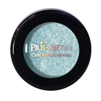 Jasnoniebieski, holograficzny cień w musie J.Cat Beauty Pris-Metal Below Zero w czarnym słoiczku, widok z góry.