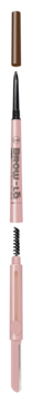 Automatyczna kredka do brwi J.Cat Beauty, Medium Cool Brown, rozłożona pionowo, z pędzelkiem i brązową skuwką.