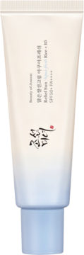 Beauty of Joseon Relief Sun Rice+B5 SPF50+ PA++++, kremowo-niebieska tubka z przodu.