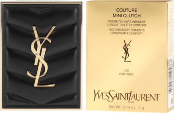 Paleta cieni YSL Couture Mini Clutch 700 Over Noir: czarna, pikowana, ze złotym logo i złotym pudełkiem.