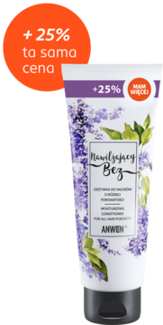 Odżywka Anwen Nawilżający Bez, biała tubka z lawendą, humektantowa do włosów suchych, promocja +25%.