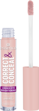 Essence Correct & Conceal Under Eye Brightening Concealer Light, jasnoróżowy korektor w tubce z wysuniętym aplikatorem.