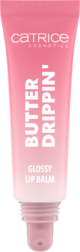 Różowy, błyszczący balsam do ust Catrice Butter Drippin' 010 w tubce, widok z przodu.