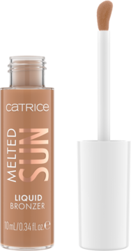 Bronzer w płynie Catrice Melted Sun, karmelowy, matowy. Butelka z aplikatorem wyjętym, widok z przodu.