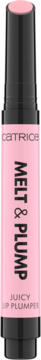 Różowy błyszczyk Catrice Melt & Plump Juicy Lip Plumper 010 More Amore w sztyfcie, czarny dół, z przodu.