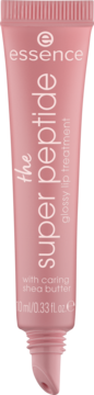 Upright pink Essence The Super Peptide Glossy Lip Treatment 10ml with caring shea butter.