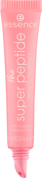 Różowy błyszczyk Essence The Super Peptide Glossy Lip Treatment z masłem shea w tubce, widok z przodu.
