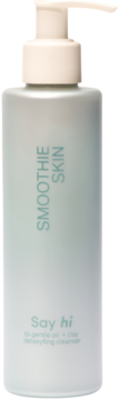 Say hi Smoothie Skin emulsja do mycia twarzy, jasnoszara butelka z beżową pompką, widok z przodu.