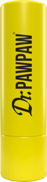 Żółty wielozadaniowy balsam do ust Dr. PawPaw Original w sztyfcie, z czarnym logo Dr. PAWPAW, widok z przodu.