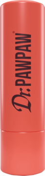 Dr.PawPaw Watermelon Lip Balm: wegański, koralowy sztyft. Widok z przodu z pionowym napisem Dr. PAWPAW.