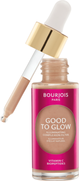 Bourjois Good to Glow multifunkcyjny rozświetlacz w szklanej butelce, uniesiony aplikator typu dropper.