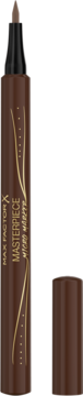 Brązowy Max Factor Masterpiece Micro Brow marker do brwi, stojący, z ultraprecyzyjną końcówką i zdjętą skuwką.