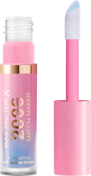 Błyszczyk Max Factor 2000 Calorie Match Maker, różowy, zmieniający kolor, z aplikatorem obok. Widok z przodu.
