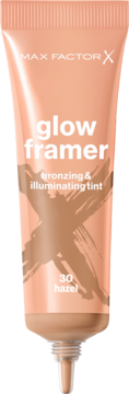 Max Factor Glow Framer 30 Hazel bronzing & illuminating tint w brzoskwiniowej tubce, widok z przodu.
