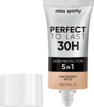 Miss Sporty Perfect to Last 30H 5w1 matujący podkład Neutral 20 SPF 20, tubka z odkręconą zakrętką, z przodu.
