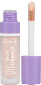 Lovely Skin Blanket brightening concealer z kwasem hialuronowym. Jasnobeżowa butelka, otwarta z aplikatorem.