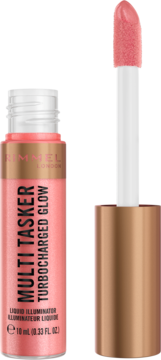 Rimmel Multi-Tasker Turbocharged Glow, brzoskwiniowy rozświetlacz w płynie z aplikatorem wyjętym z butelki.