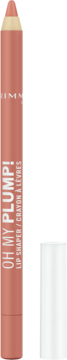 RIMMEL OH MY PLUMP! Lip Shaper, brzoskwiniowo-różowa konturówka o intensywnym kolorze, z białą skuwką, widok z przodu.