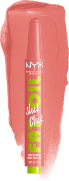 NYX Fat Oil Slick Click koloryzujący balsam do ust w brzoskwiniowym sztyfcie na smudze, widok z przodu.