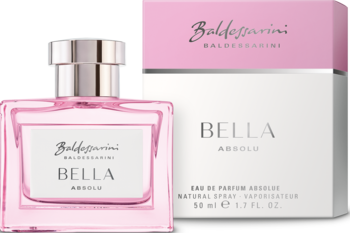 Baldessarini Bella Absolu, kwiatowo-orientalna woda perfumowana 50ml. Różowa butelka z srebrnym korkiem i białe pudełko.