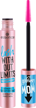Różowo-złoty tusz essence Lash Without Limits Waterproof, wydłużający i pogrubiający, z różową szczoteczką.