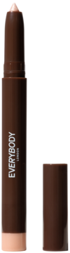 Everybody London Shimmer Pen, brązowa kredka z wysuniętym złotym sztyftem i zdjętą nakrętką obok.