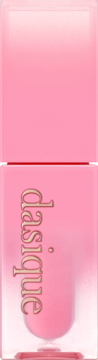 Nawilżający błyszczyk Dasique Juicy Dewy Pink Guava. Różowa tubka z pionowym złotym logo, widok z przodu.