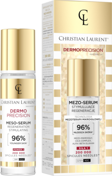 Christian Laurent Dermo Precision Meso-Serum regenerujące, 200 000 spicules, w złoto-białej butelce i opakowaniu.