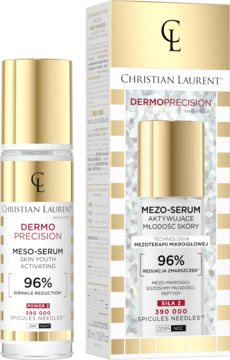 Christian Laurent DERMOPRECISION Mezo-serum aktywujące młodość skóry, złoto-białe opakowanie, 96% redukcji zmarszczek.