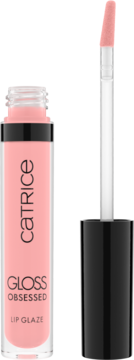 Catrice Gloss Obsessed Lip Glaze w jasnoróżowym kolorze, błyszczyk w otwartej, przezroczystej tubce z aplikatorem.