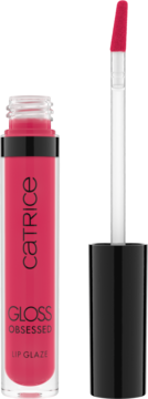 Różowy błyszczyk Catrice Gloss Obsessed Lip Glaze w otwartej tubce, z aplikatorem obok, błyszczące wykończenie.