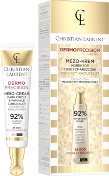 Krem-korektor Christian Laurent Dermo Precision z 26k mikroigieł, złota tubka obok złotego opakowania.