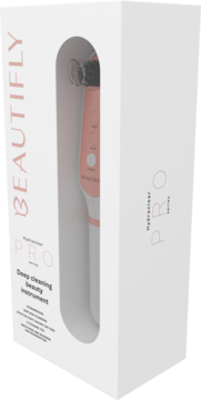 Beautifly Hydraclear PRO, różowo-białe urządzenie do oczyszczania wodorowego, widoczne przez okienko opakowania.