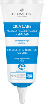 White Flos-Lek Cica Care Calming-Regenerating cicaBALSAM, blue label, 97% natural, vegan, front view.