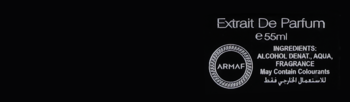 Etykieta perfum Armaf Club de Nuit Precieux, 50ml Extrait De Parfum, z logo i składem.
