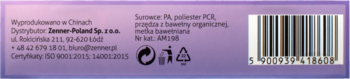 Tył fioletowego opakowania złuszczającej myjki Ewa Schmitt, widoczne informacje o bawełnie organicznej i recyklingu.