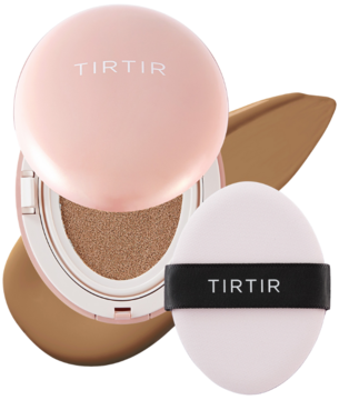 Kryjący podkład TIRTIR Mask Fit All Cover Cushion, różowy kompakt z aplikatorem, matowe wykończenie.