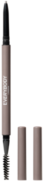 Kredka do brwi Brow Definer Ash Brown EVERYBODY LONDON, ze szczoteczką, widok z przodu, usunięta skuwka.