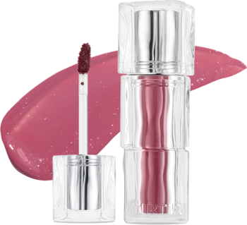 TIRTIR Waterism Glow Tint Mauve Rose, błyszczyk z aplikatorem i lśniącą smugą. Opakowanie mini w przezroczystej buteleczce.