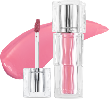 Mini tint do ust TIRTIR Waterism Glow, różowy odcień Likely, buteleczka z aplikatorem i smugą produktu.