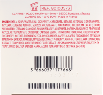 Tył opakowania Clarins Multi-Active Night Cream z listą składników i kodem kreskowym na białym tle.