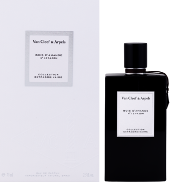 Van Cleef & Arpels Bois D'Amande, perfumy unisex z nutą migdała, butelka i pudełko.